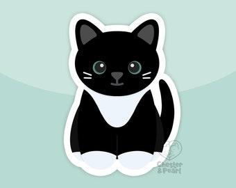 Black tuxedo cat magnet, waterproof vinyl car magnet, cute refrigerator magnets, cute cartoon black tuxie cat fridge or locker magnet