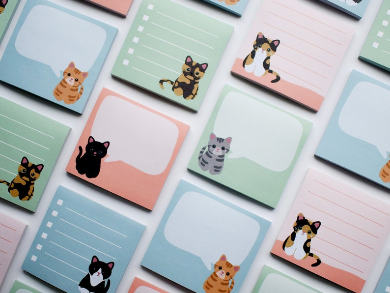 Cat sticky notes set of 6, cute stationery set, stationary pad, cat mom birthday gift idea, sticky note pad, teacher appreciation week gifts image 3