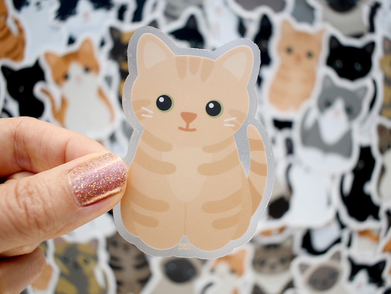 Buff Orange Tabby Cat Vinyl Sticker for Water Bottle and Laptop, Cute ...