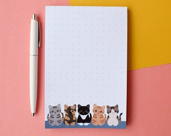 cats dot grid note pad, cute teacher notepads, cat stationery for her, cute cat memo pad, gifts for teachers from students, funny memo pads