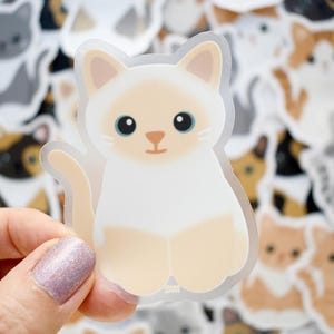 Flame point siamese cat vinyl sticker for water bottle and laptop, cute cartoon kitten waterproof decal for car windows, cat lover art gift