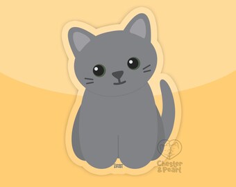 Cute grey cat sticker decal, gray cat water bottle stickers, grey cat stickers for laptop, gray cat decal, grey cat art, gray cat gifts