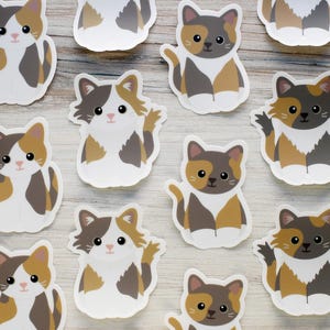 Dilute calico cat vinyl sticker for water bottle and laptop, cute cartoon kitten waterproof decal for car window, cat mom gift for pet owner