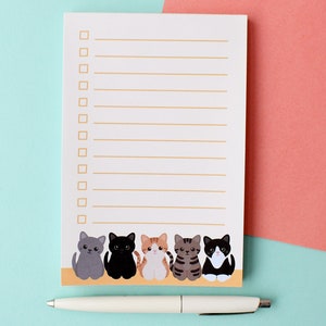 cute cat checklist memo pad, cute to do list notepad, fun gifts for cat lovers and owners, cat mom note pad, stationery gifts for teachers image 1