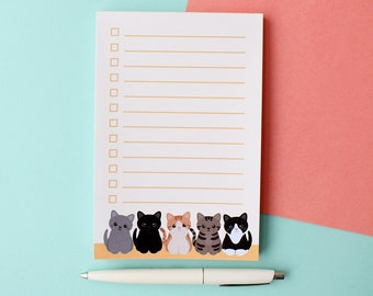 cute cat checklist memo pad, cute to do list notepad, fun gifts for cat lovers and owners, cat mom note pad, stationery gifts for teachers