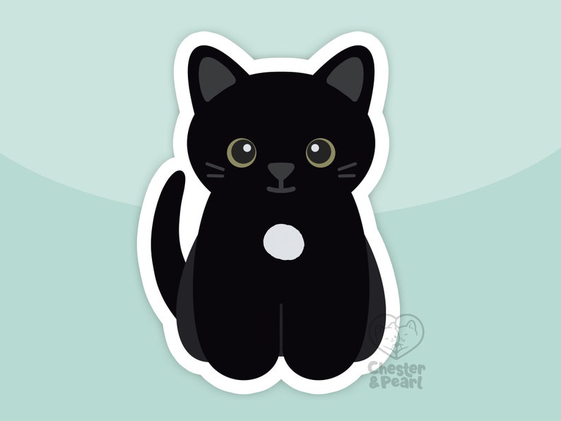 Black cat with white locket magnet, waterproof vinyl car magnet, cute refrigerator magnets, cute cartoon cat locker or fridge magnet image 1