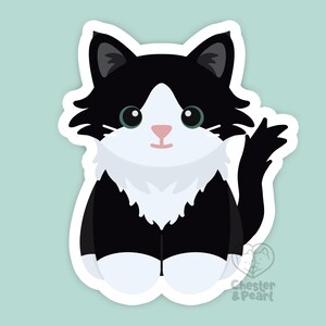 Long haired black tuxedo cat magnet, waterproof vinyl car magnet, cute refrigerator magnets, cute cartoon tuxie cat fridge or locker magnet image 1