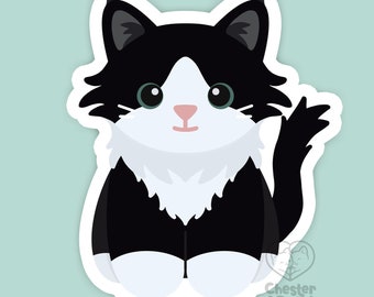 Long haired black tuxedo cat magnet, waterproof vinyl car magnet, cute refrigerator magnets, cute cartoon tuxie cat fridge or locker magnet