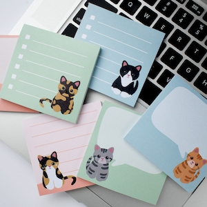 Cat sticky notes set of 6, cute stationery set, stationary pad, cat mom birthday gift idea, sticky note pad, teacher appreciation week gifts image 1