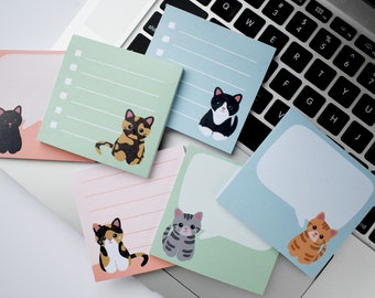 Cat sticky notes set of 6, cute stationery set, stationary pad, cat mom birthday gift idea, sticky note pad, teacher appreciation week gifts