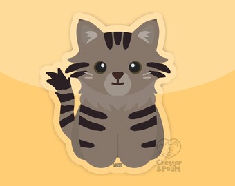 Long haired brown tabby cat sticker decal, brown cat water bottle stickers, cat stickers for laptop, brown tabby cat decal, tabby cat gift