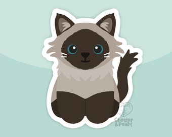 Long hair seal point Siamese cat magnet, waterproof vinyl car magnet, cute refrigerator magnet, cartoon Balinese cat locker or fridge magnet