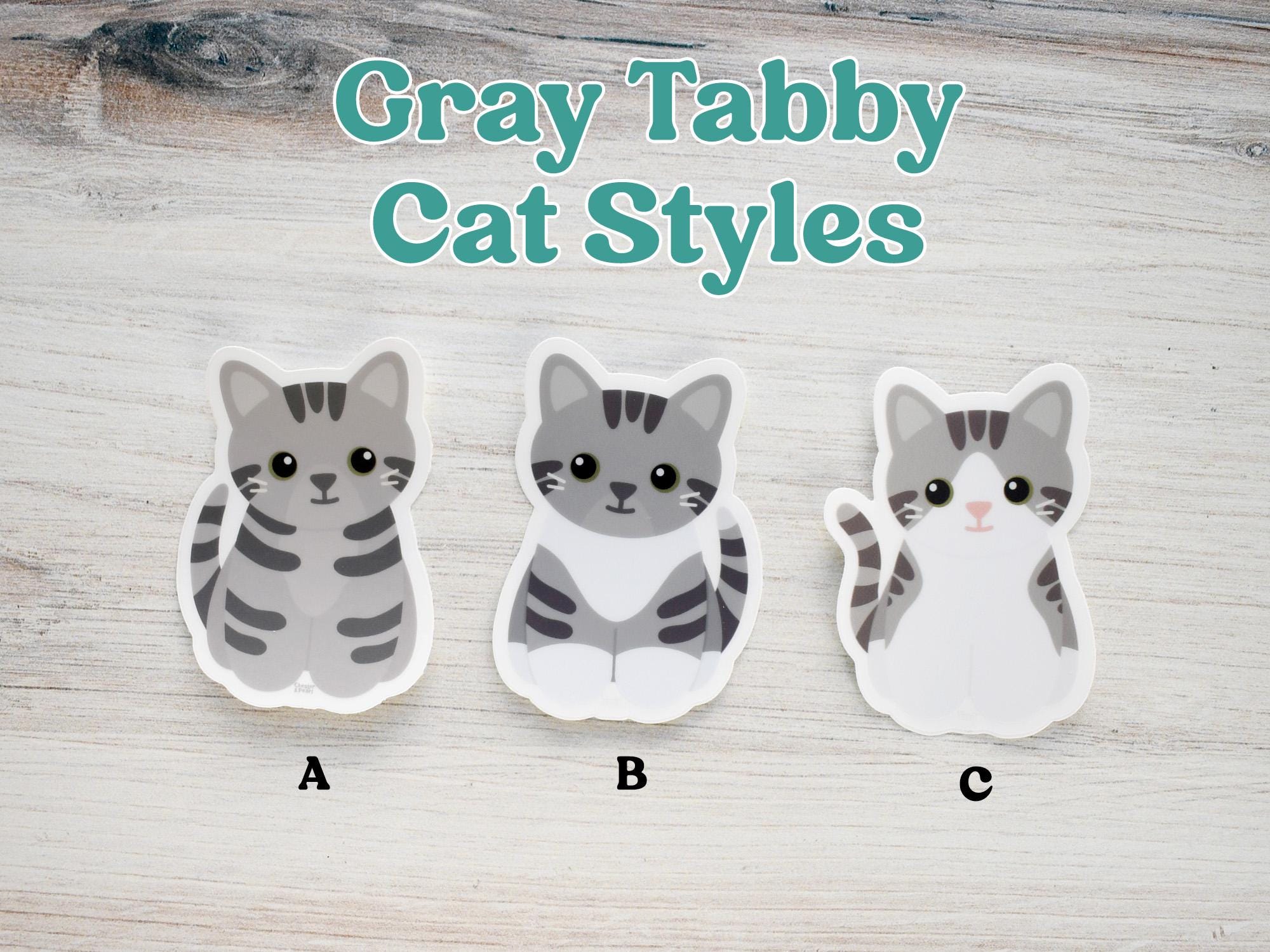 Gray Tabby Cat Vinyl Sticker for Water Bottle and Laptop, Cute Cartoon ...