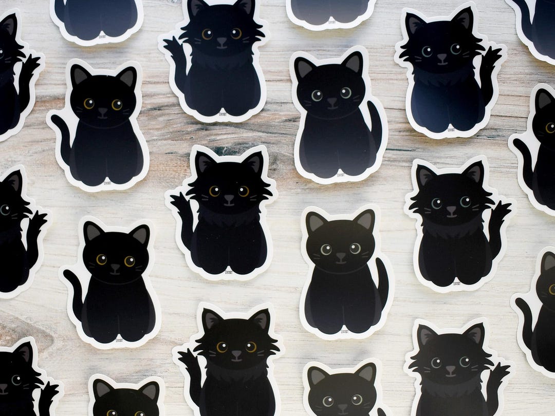 Black Cat Sticker, Cute Cartoon Kitten, Waterproof Vinyl Decal - Etsy