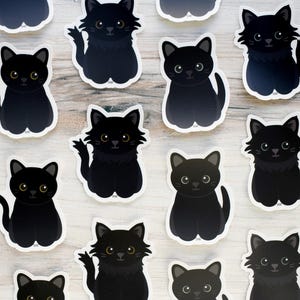 Black cat vinyl sticker for water bottle and laptop, cute cartoon kitten waterproof decal for car windows, cat lover art gift for pet owners