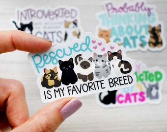 rescued is my favorite breed, cat rescue sticker, cute cat sticker for laptop, cat water bottle sticker, cat rescue gift for foster cat mom