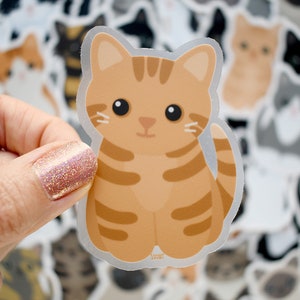 Orange Tabby Cat Vinyl Sticker for Water Bottle and Laptop, Cute Kitten ...