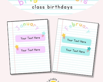 Classroom Birthdays Display, Pastel Classroom Decor, Birthday Chart, Classroom Display, Class Birthday Board, PDF+ Editable Link, Canva