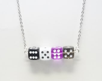 Demisexual: a dice pride necklace based on the demisexual flag
