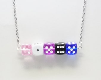 Genderfluid: a flag-based dice pride necklace