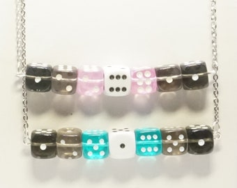 Demi: flag-based dice pride necklaces