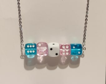 Trans: a flag-based dice pride necklace