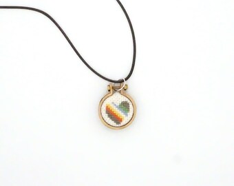 Disability Pride Cross-Stitch Heart Necklace