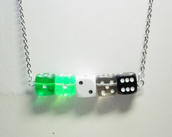 Aro: an aromantic flag-based dice pride necklace