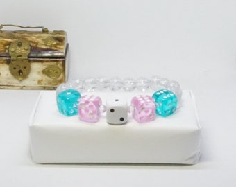 Trans, a transgender pride bracelet made with hand-drilled dice beads, unisex, for gifting or treating yourself