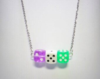 Genderqueer:  a flag-based dice pride necklace