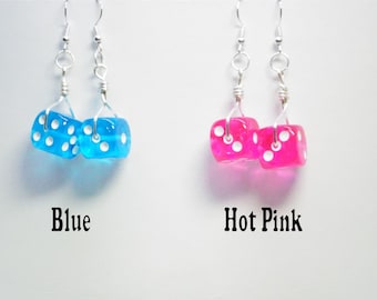 Florescence, brightly coloured dangly dice earrings, for casual wear or funsies