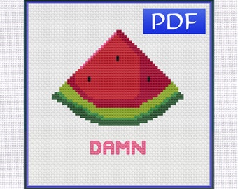 Damn Watermelon, uno schema a punto croce per chi ama sia la frutta che le parolacce, parte della serie Sweary Fruit