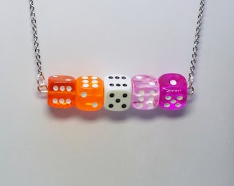Lesbian: a dice pride necklace based on the lesbian flag