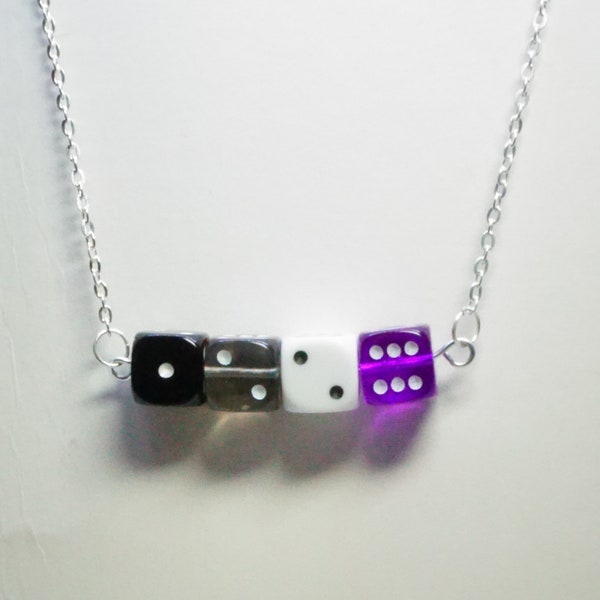 Ace, an asexual pride necklace made with hand-drilled dice beads, unisex, great for gifting or treating yourself