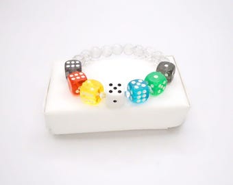 Disability Pride: a flag-based dice pride bracelet