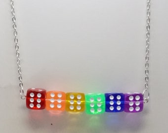 Gay Pride: a rainbow dice pride necklace