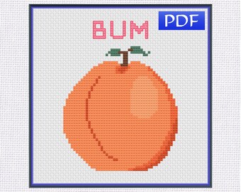 Bum Peach, uno schema a punto croce per chi ama sia la frutta che le parolacce, parte della serie Sweary Fruit, edizione speciale emoji