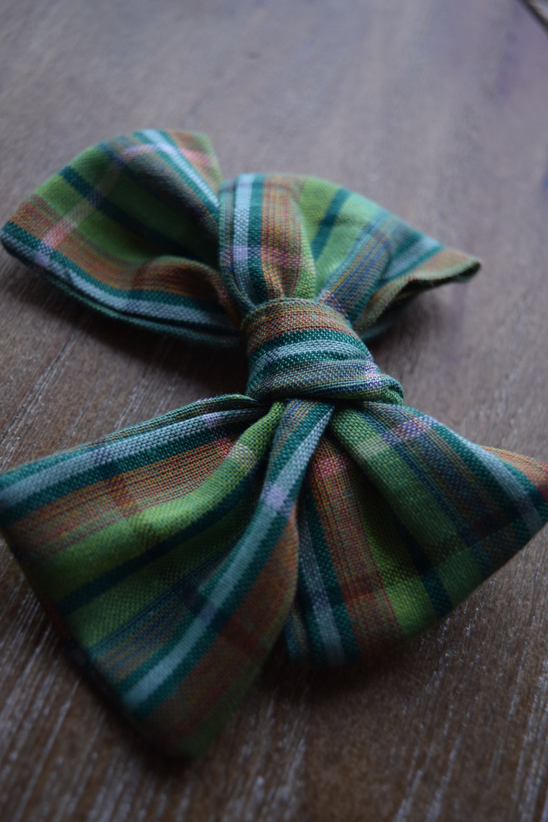 White Toddler Blue Pink Orange Plaid- Cotton- Hair Bow- Baby Patrick/'s Day Alligator Clip Green Pigtail Set- St Child- Headband
