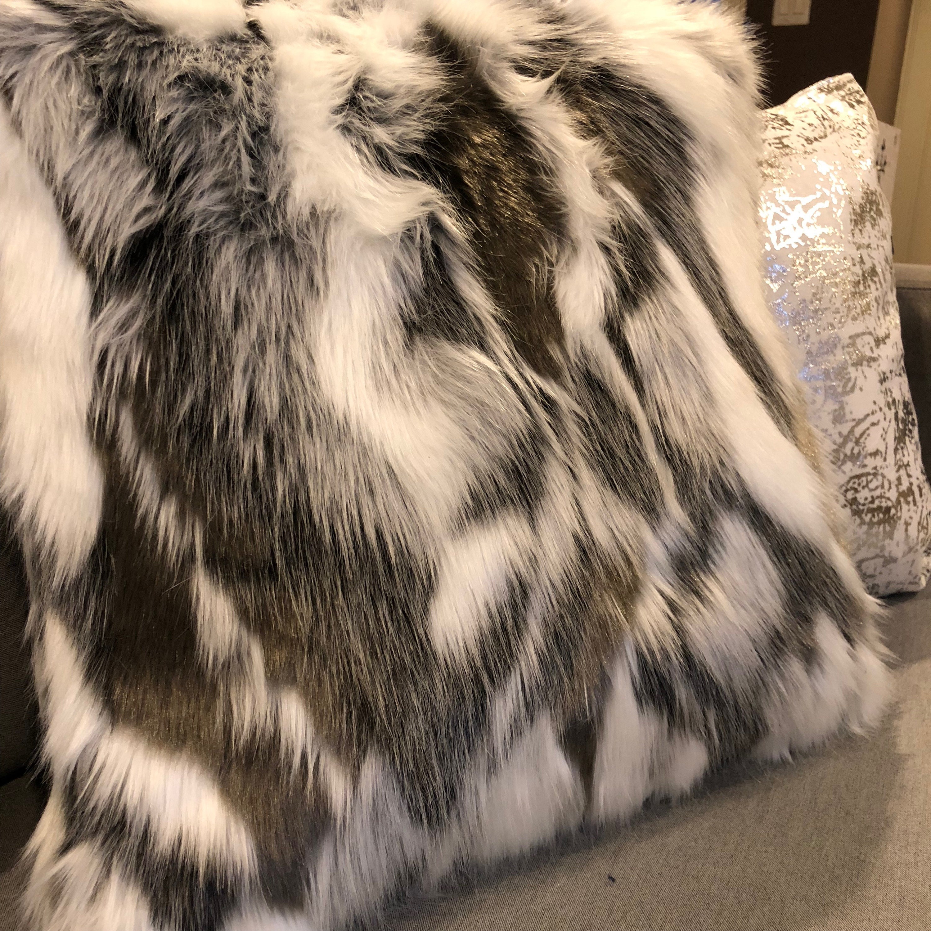 DECORATIVE THROW PILLOW Cover Black White Faux Fur Pillow Etsy