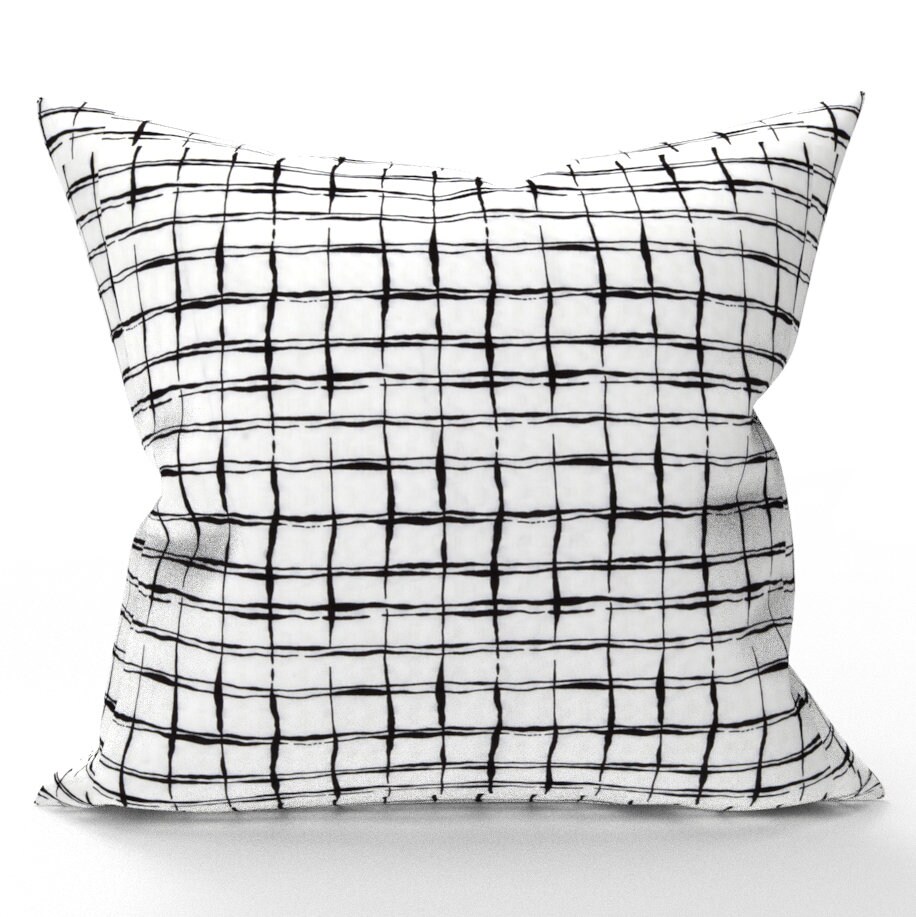 Decorative Throw Pillow Cover White Black Geometric Pillow Etsy