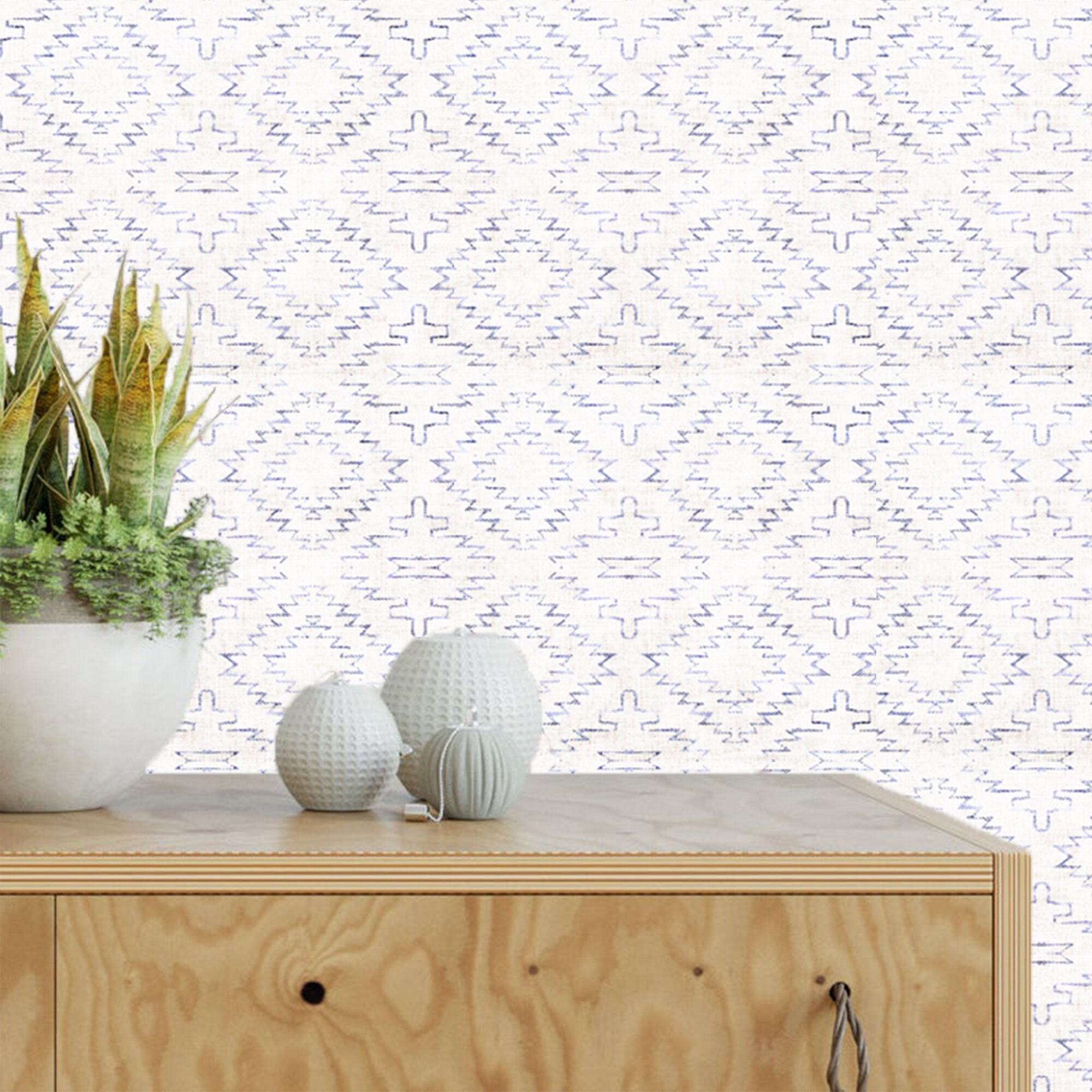 Navy White Ikat Wallpaper Removable, Modern Wallpaper, Peel and Stick