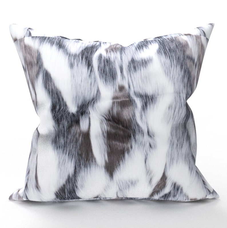 DECORATIVE THROW PILLOW Cover Black White Faux Fur Pillow Etsy
