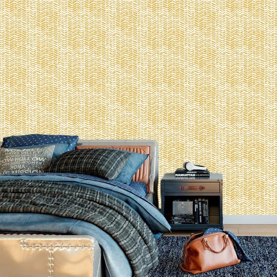 Peel-and-Stick Removable Wallpaper Chevron White Gold Herringbone