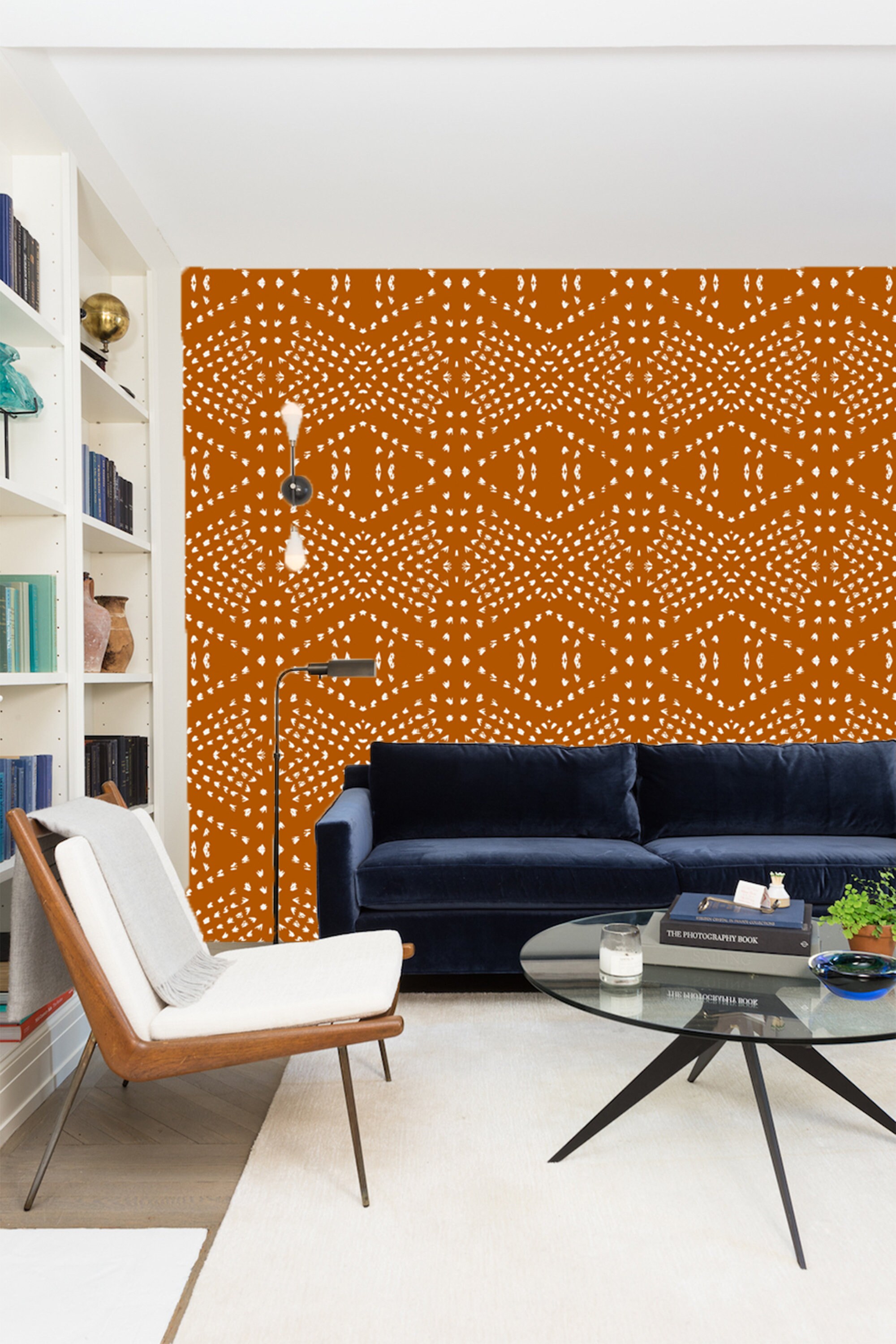 Orange White Bohemian Wallpaper, Removable Wallpaper, Peel ...