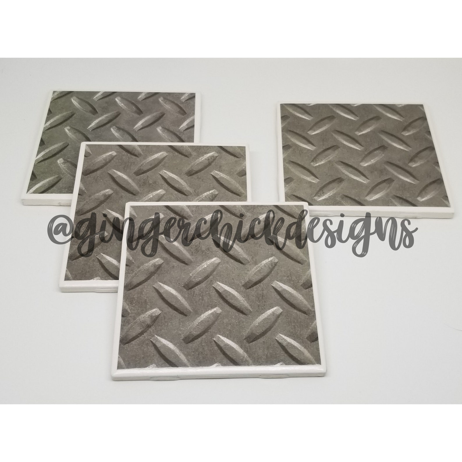 Diamond Plate Ceramic Tile Coasters Ceramic Coaster Set Tile Etsy