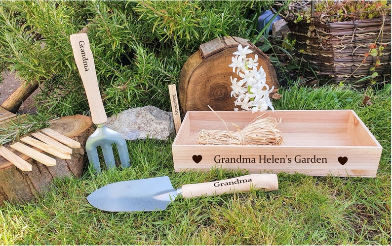 Personalised Gardening Tools Set in Engraved Wooden Box Etsy