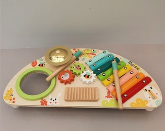 Personalised wooden toy Music Table, Birthday, Toddler Gifts, Xylophone, Music toy, drum, Forest Animals, Music Maker, Unisex toys