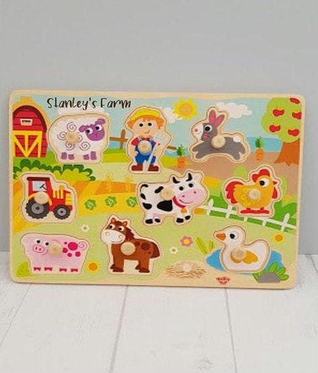 Personalised Farm Animal Peg Puzzle, 1st Toddler Puzzle, Toddler Toy ...