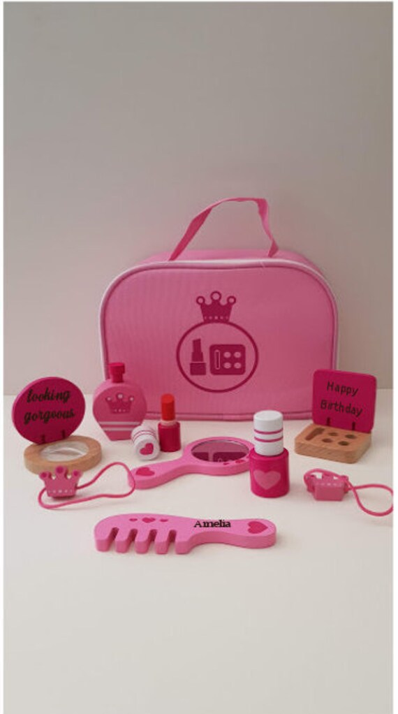 wooden makeup play set