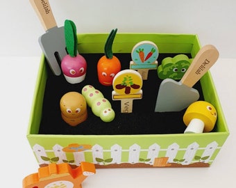 Personalised 14 piece Vegetable Garden,  Engraved Allotment toy, Gift for boys, Gift for Girls, Birthday,  Gender Neutral Gift, Wooden toy